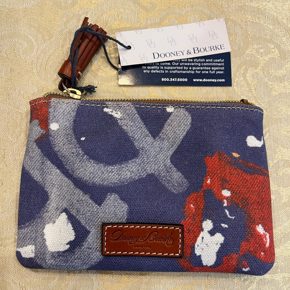 Dooney & Bourke Navy Canvas Floral Zip Wallet with Gold Hardware